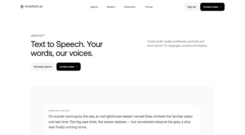 The Smallest AI Lightning TTS homepage