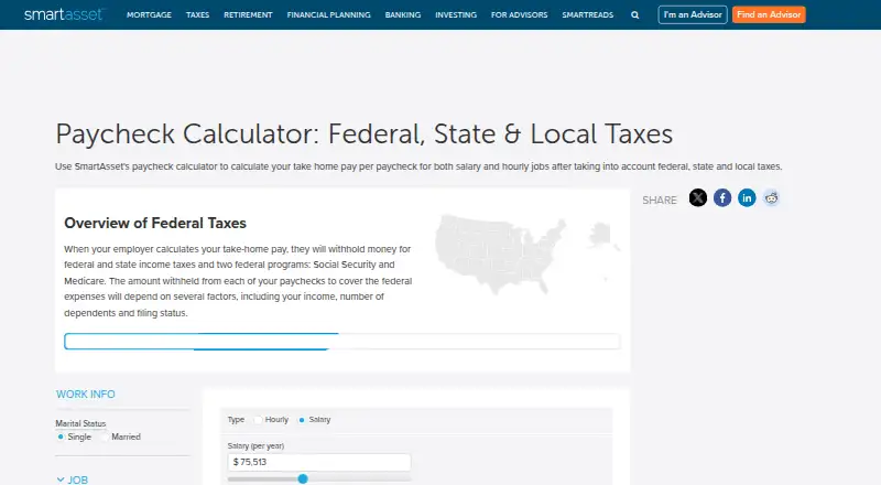 SmartAsset Paycheck Calculator's website