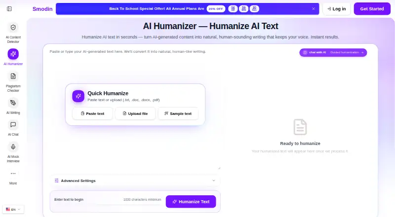 Smodin AI Humanizer's website