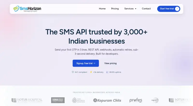 The SmsHorizon Transactional SMS homepage