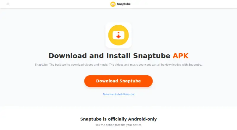 Snaptube's website