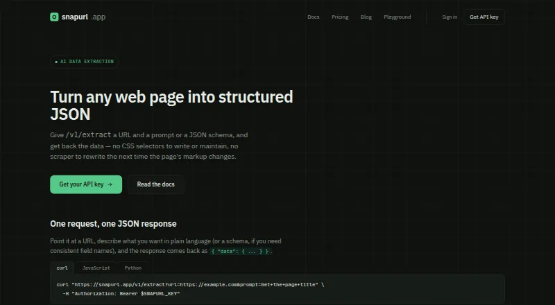 SnapURL Extract's website