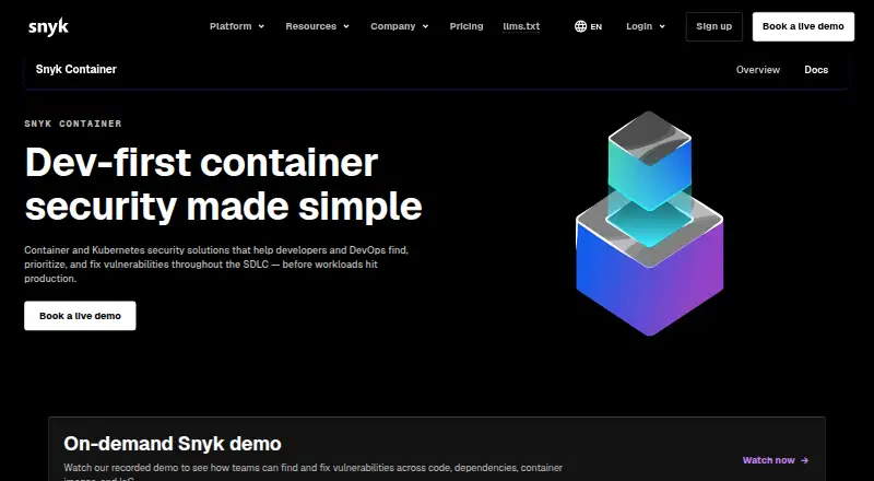 Snyk Container's website