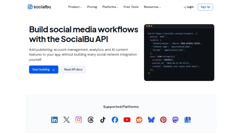 SocialBu API's website