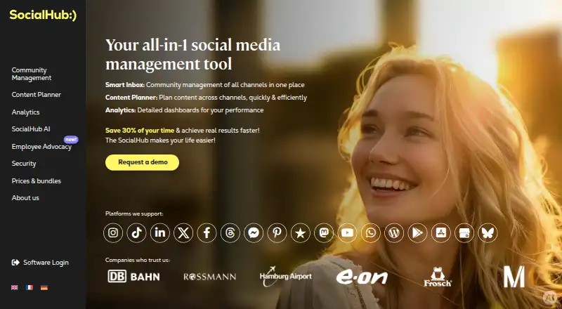 The SocialHub homepage