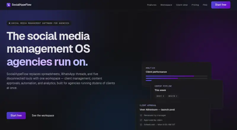 The SocialHypeFlow homepage