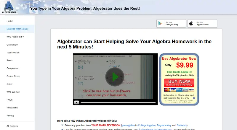 The Algebrator homepage