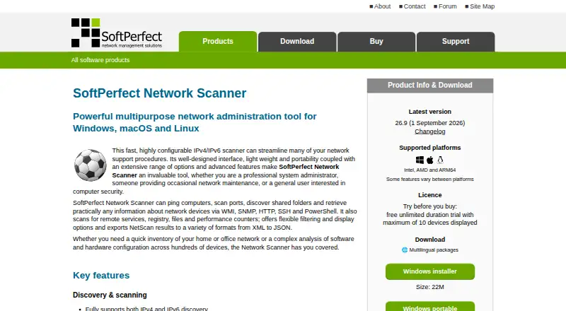 SoftPerfect Network Scanner's website