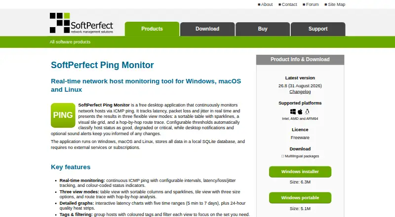 SoftPerfect Ping Monitor's website
