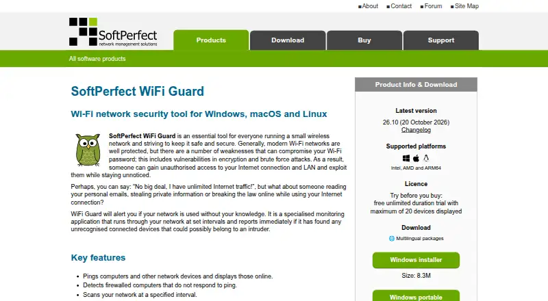 SoftPerfect WiFi Guard's website