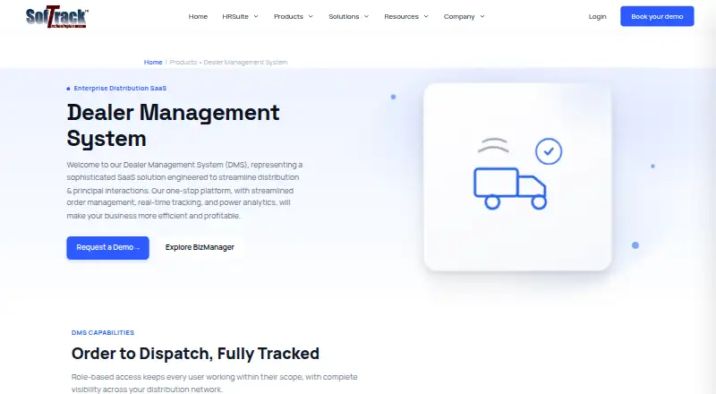 Softrack Dealer Management System's website