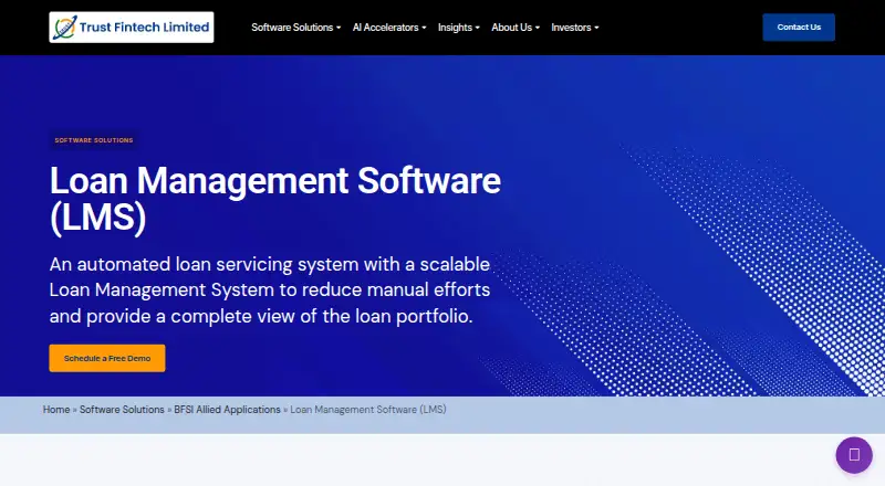 Trust Fintech Loan Management Software's website