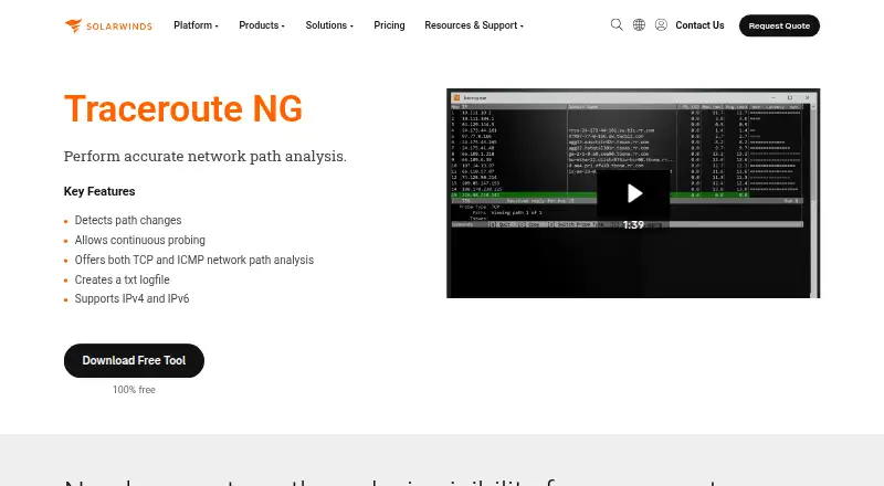 SolarWinds Traceroute NG's website