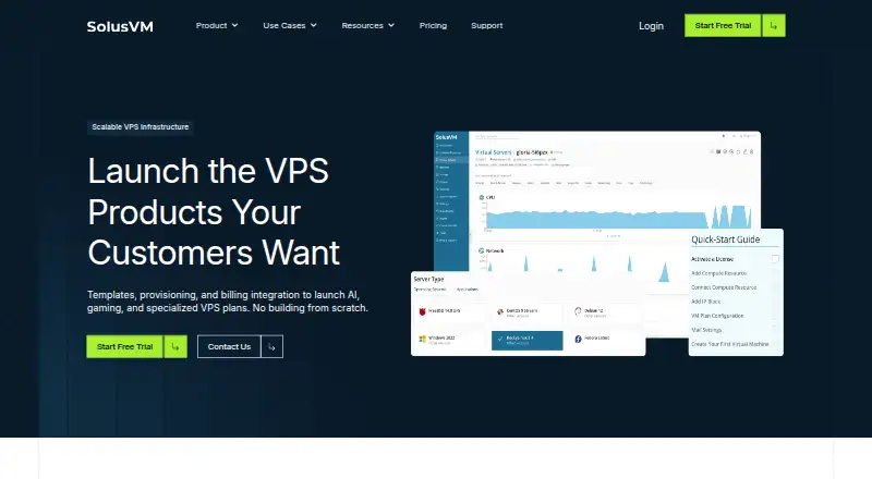 The SolusVM homepage