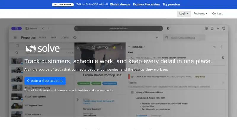 The Solve360 homepage
