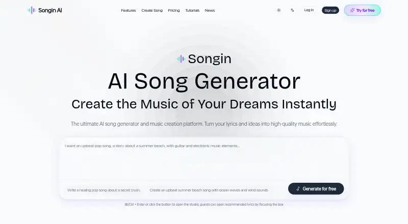 The Songin.ai homepage
