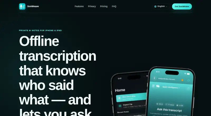 The SonWeave AI Notes homepage