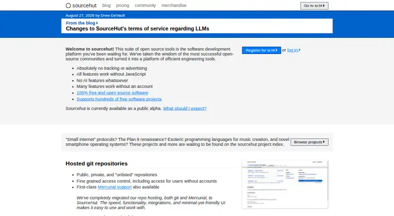 SourceHut's website