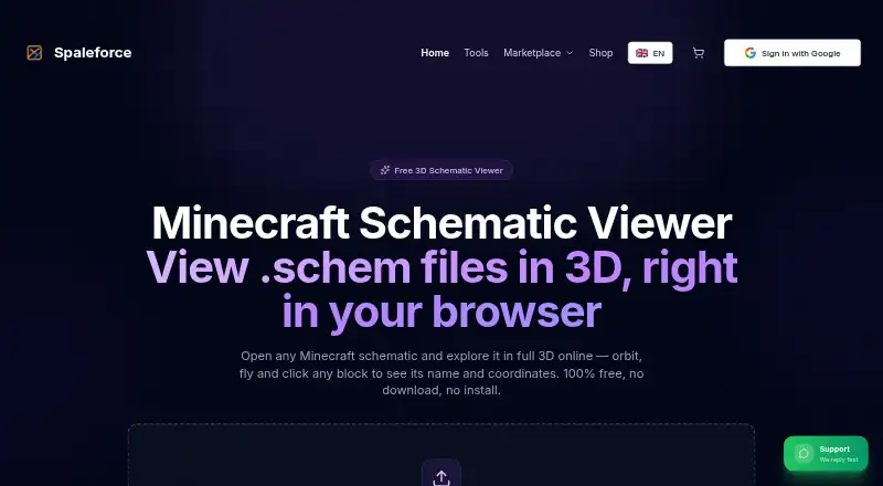 The Spaleforce Minecraft Schematic Viewer homepage