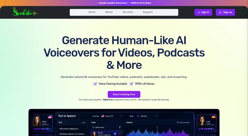 The Speakatoo homepage