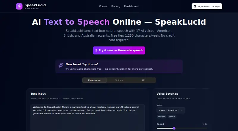 The SpeakLucid homepage