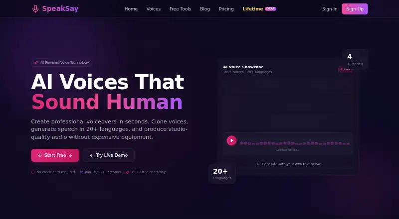 SpeakSay's website