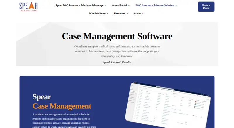 The Spear Case Management homepage