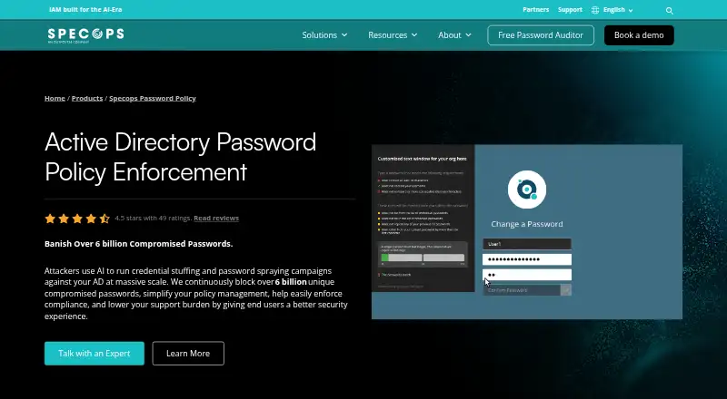 Specops Password Policy's website