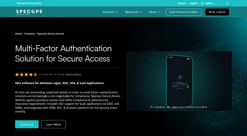 Specops Secure Access's website