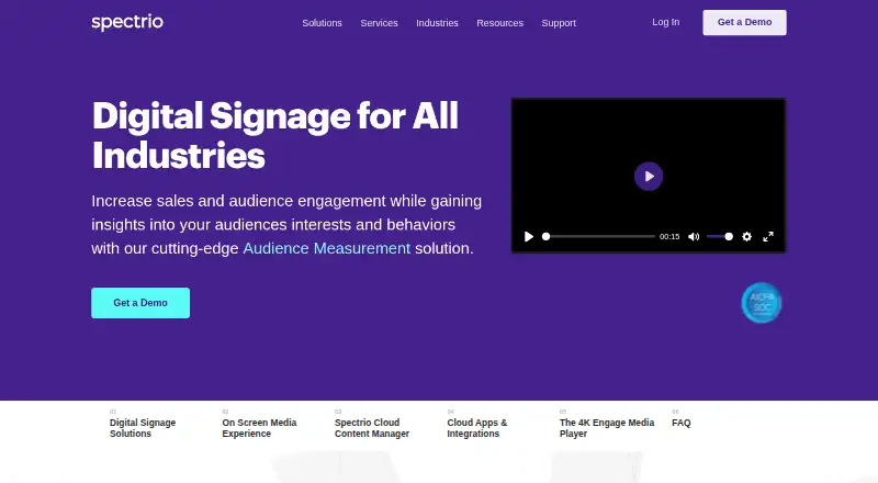 Spectrio Digital Signage's website