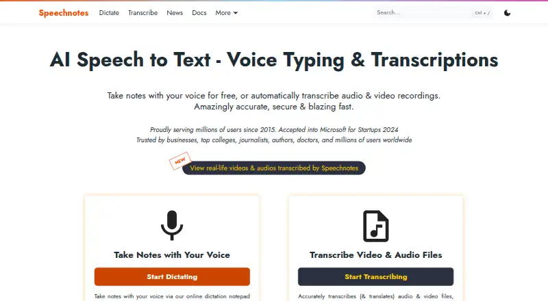 Speechnotes's website