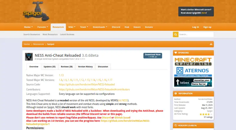 NESS Anti-Cheat Reloaded's website