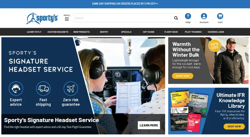 The Sporty's Pilot Training homepage