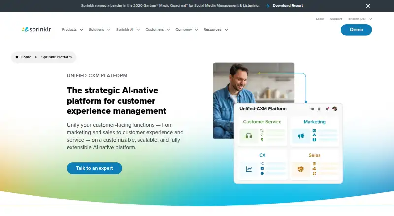 Sprinklr Unified-CXM Platform's website