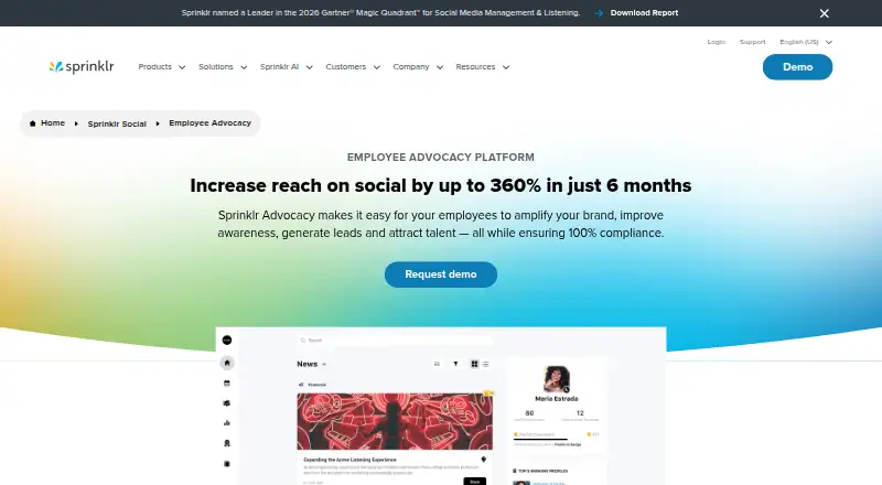 The Sprinklr Employee Advocacy homepage