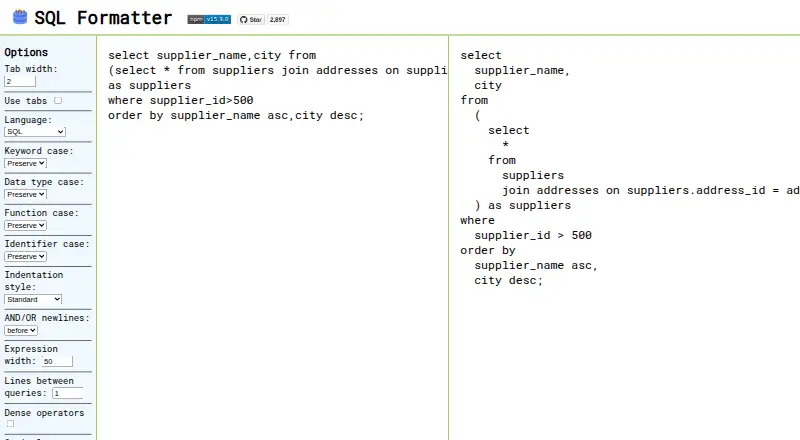 SQL Formatter's website