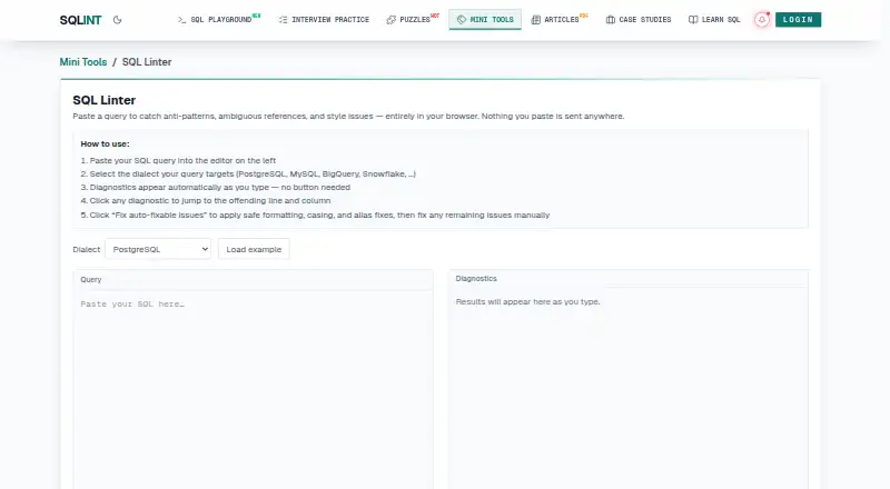 SQL Linter by SqlInt's website