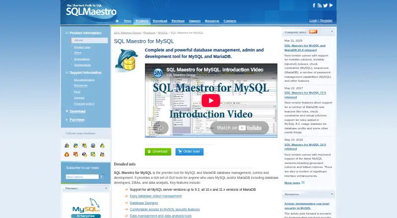 SQL Maestro for MySQL's website