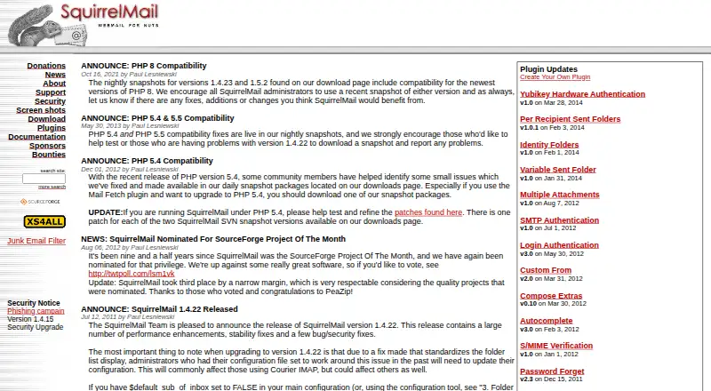 SquirrelMail's website