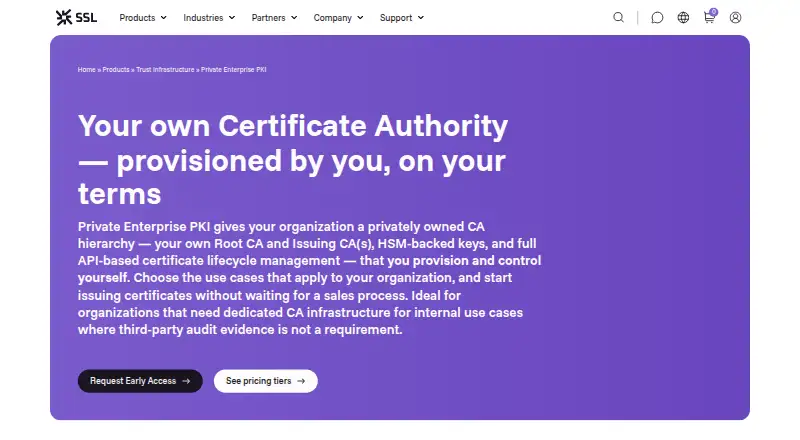 SSL.com Private Enterprise PKI's website
