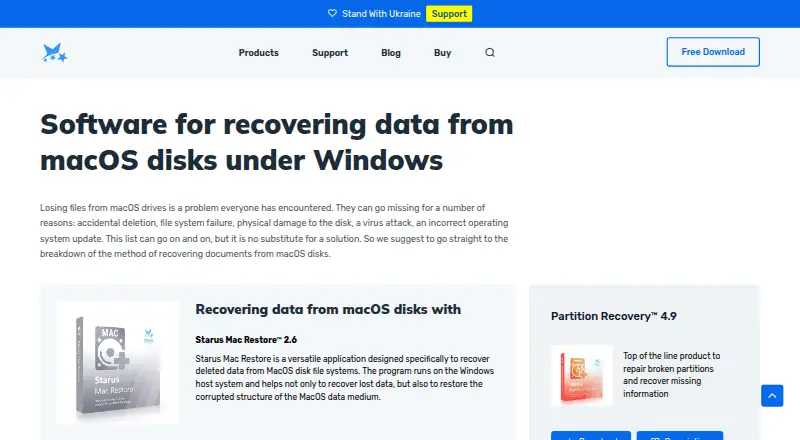 Starus Mac Restore's website
