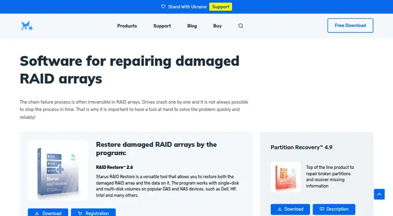 Starus RAID Restore's website