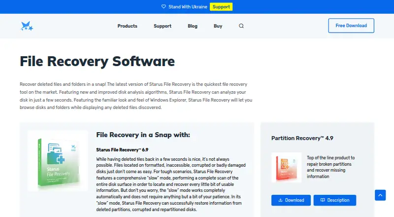 Starus File Recovery's website