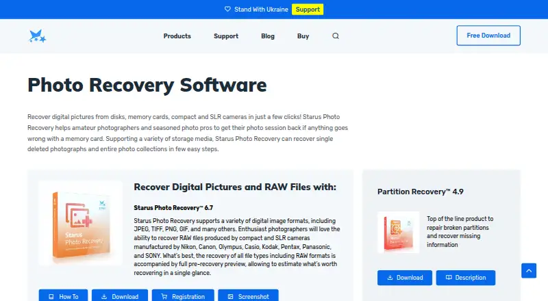 Starus Photo Recovery's website