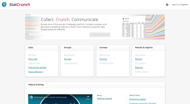 StatCrunch's website