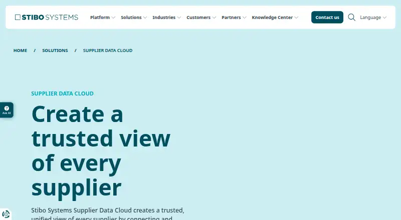 Stibo Systems Supplier Data Cloud's website