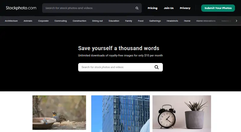 StockPhoto.com's website