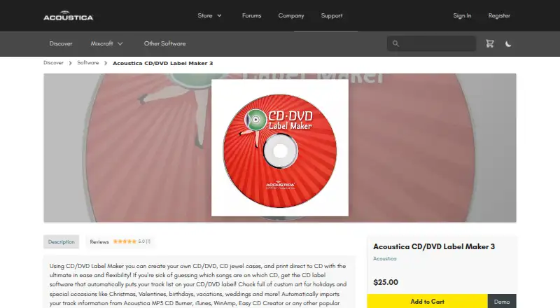 Acoustica CD/DVD Label Maker 3's website