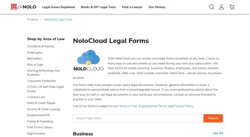 NoloCloud Legal Forms's website