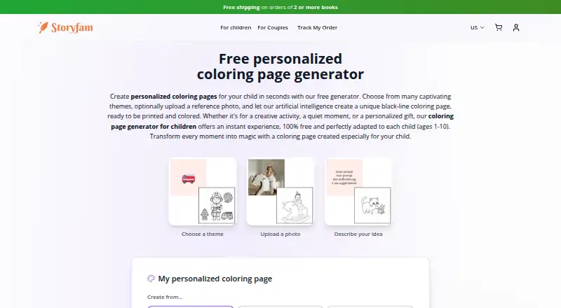 Storyfam Coloring Generator's website